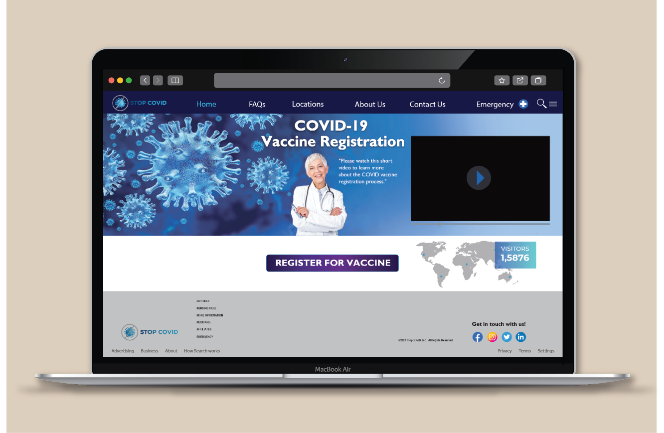 A laptop with the website of a vaccine registration.