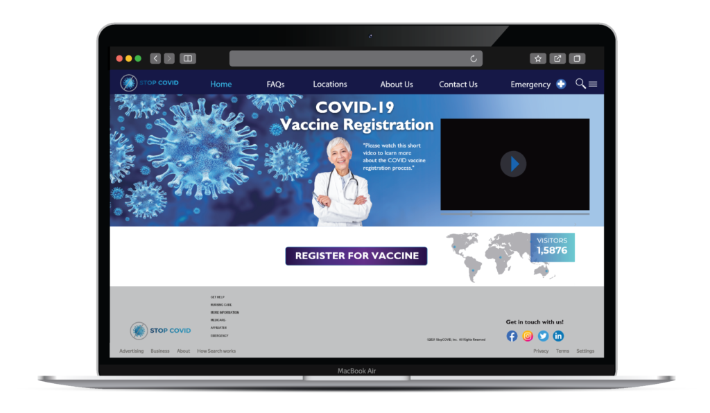 A laptop with the website for covid-1 9 vaccine registration.