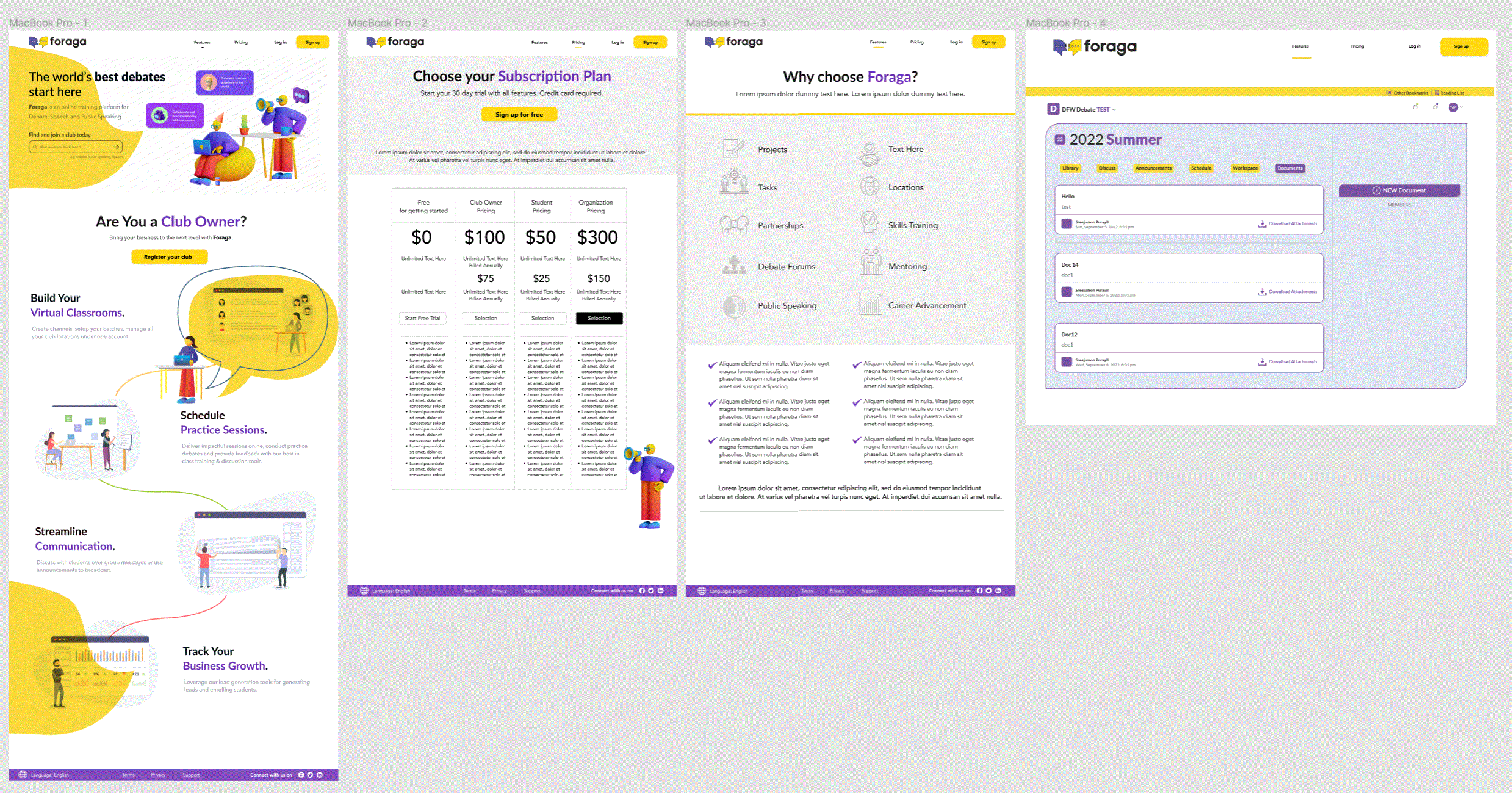 A set of three pages with different types of information.