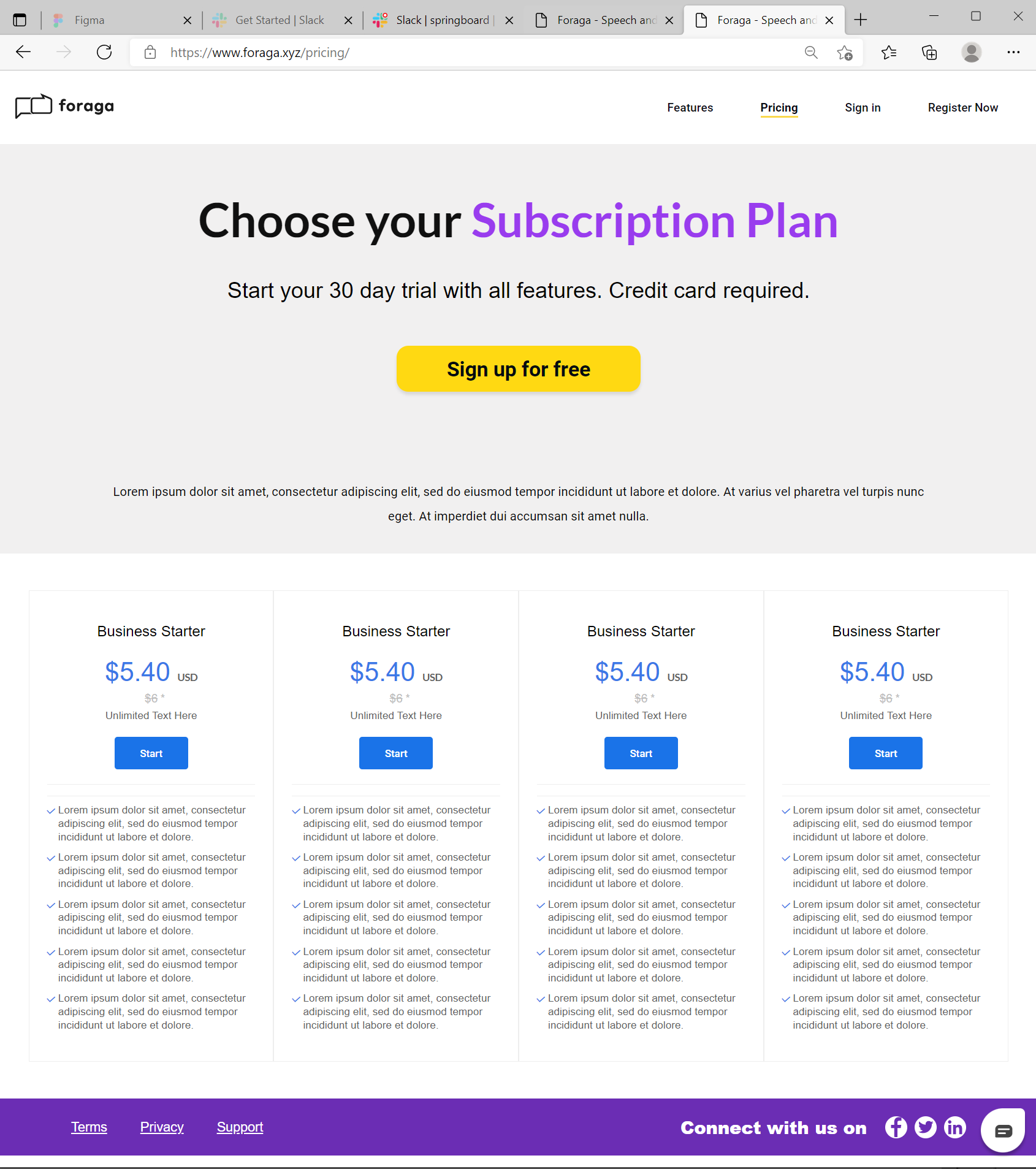 A screenshot of the pricing page for a subscription plan.