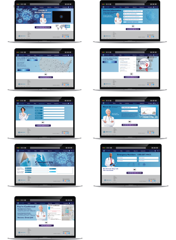 A series of laptop screens showing different medical services.