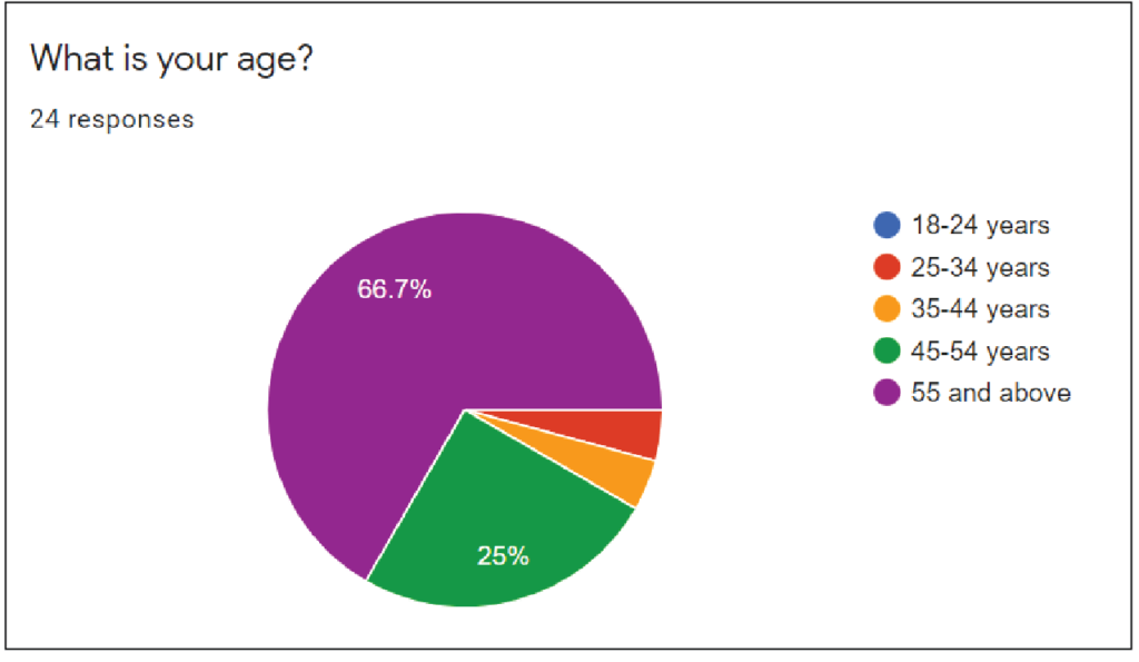 A pie chart with the number of pages in each section.