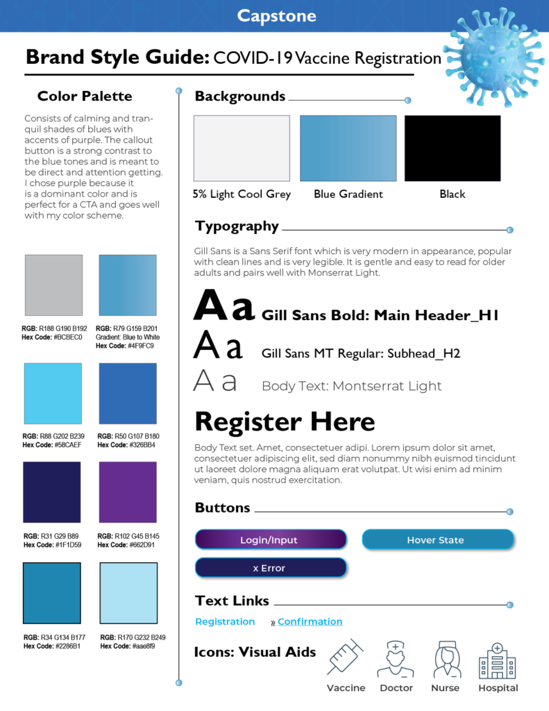 A page of color palette and typography for an advertisement.