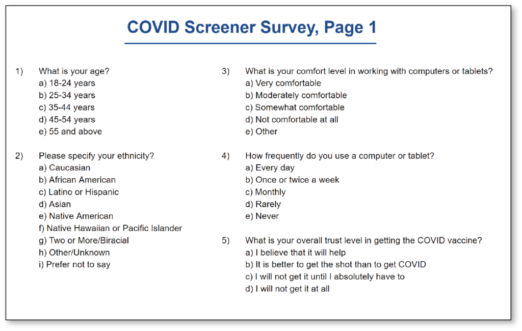 A screen survey page with several questions to answer.