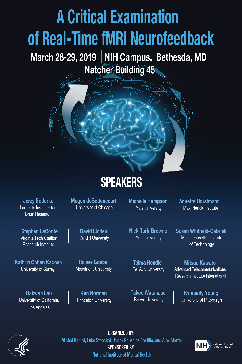 A poster with speakers and an image of the brain.