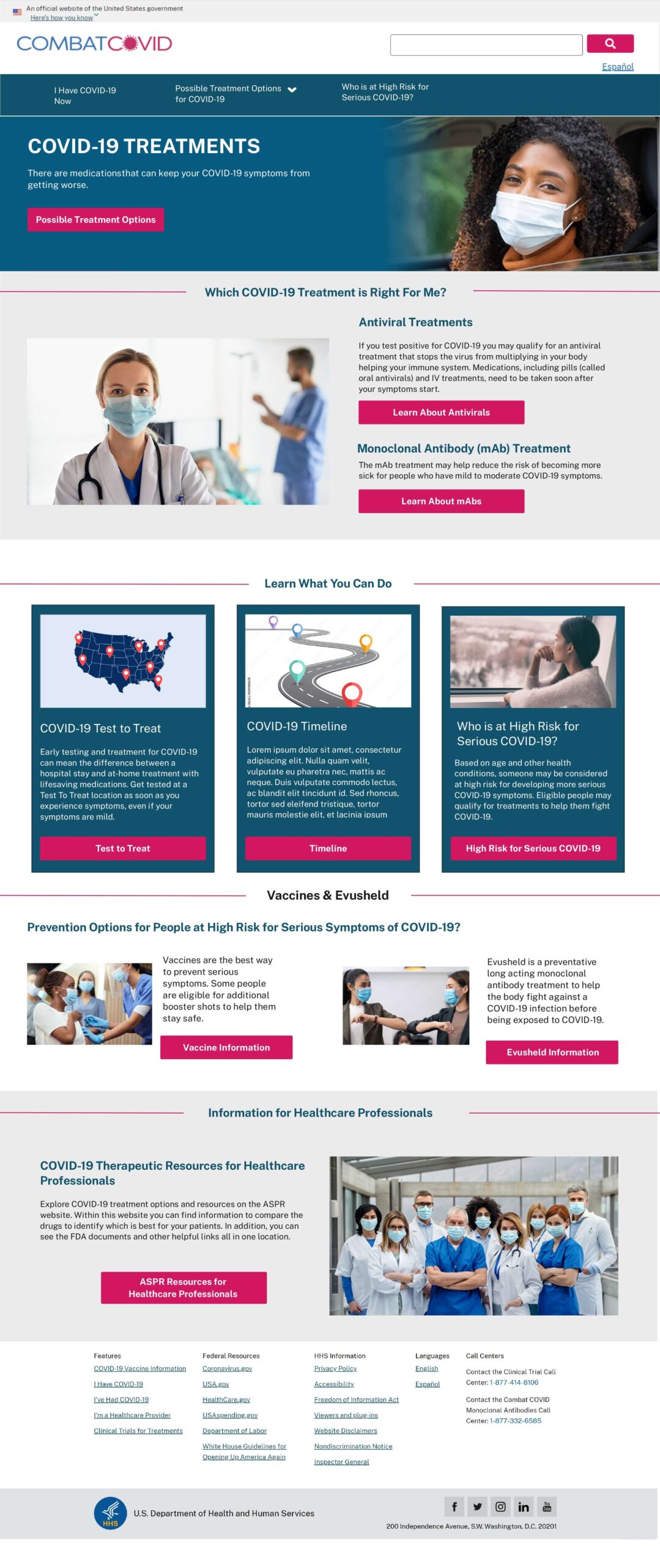 A website page with multiple images of doctors and nurses.